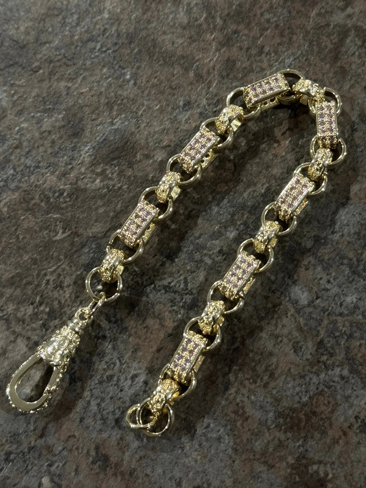 Yellow Gold Filled Diamond Gypsy Link Belcher Bracelet 10mm