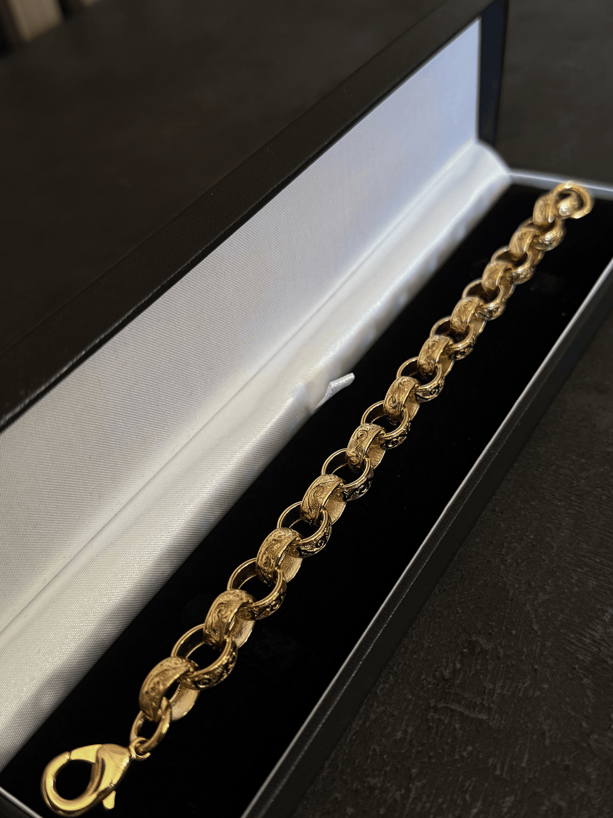 9ct Gold Filled Patterned Oval Belcher Bracelet 13mm