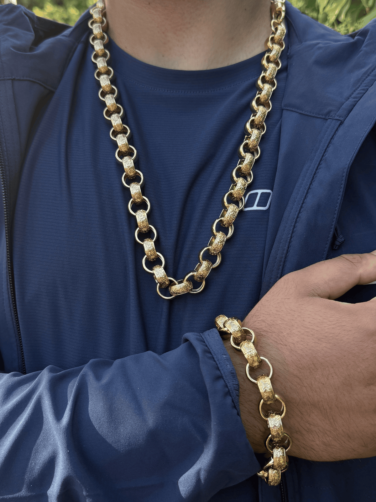 9ct Gold Filled Patterned Belcher Set 15mm