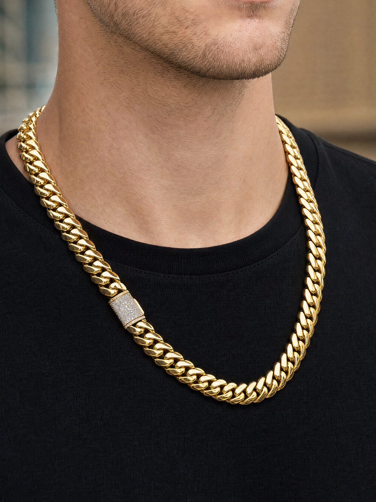 Gold Filled Cuban Set 14mm - Diamond Clasp