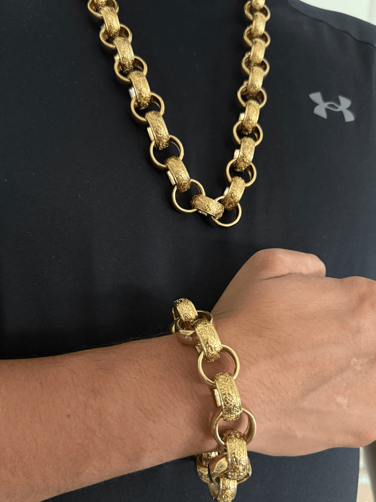 9ct Gold Filled XL Patterned Belcher Set 21mm