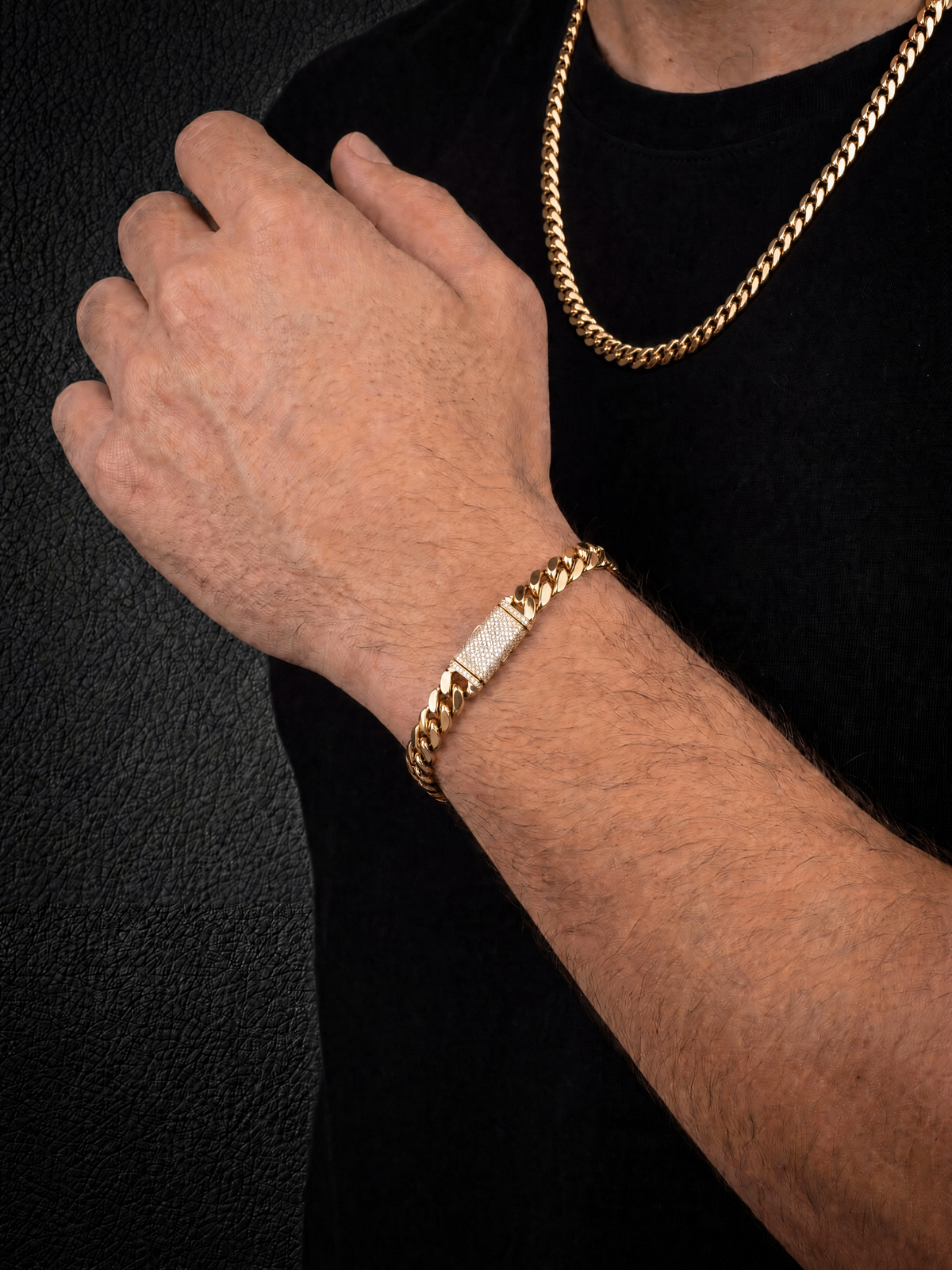 Gold Filled Cuban Set 14mm - Diamond Clasp