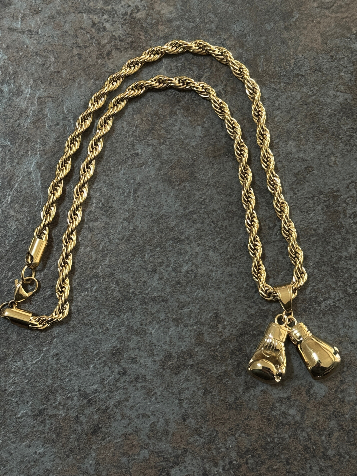 Gold Filled Boxing Gloves Pendant On A 6mm Rope Chain