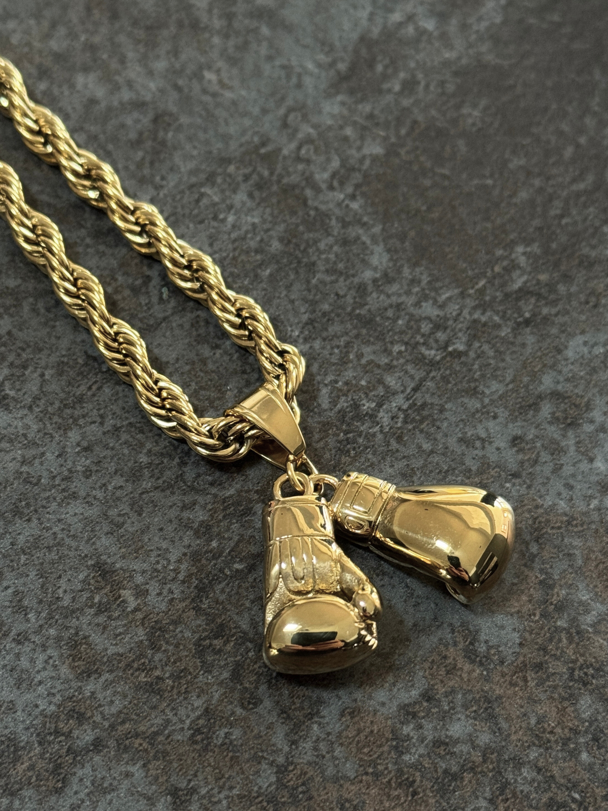 Gold Filled Boxing Gloves Pendant On A 6mm Rope Chain
