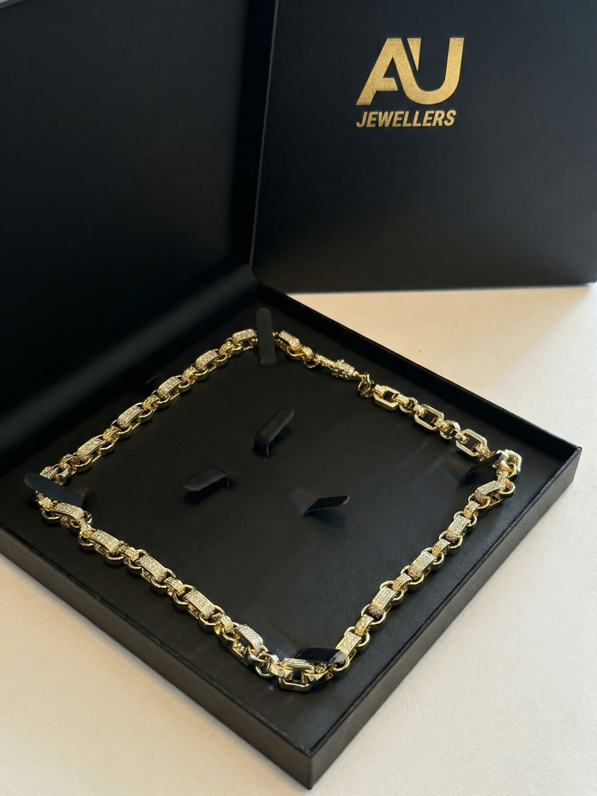 9ct Gold Filled Diamond Gypsy Link Belcher Chain 10mm