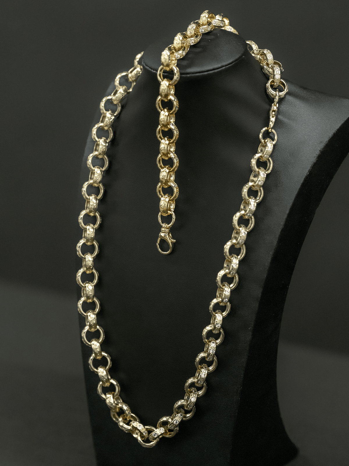 9ct Gold Filled Patterned & Diamond Belcher Set 14mm