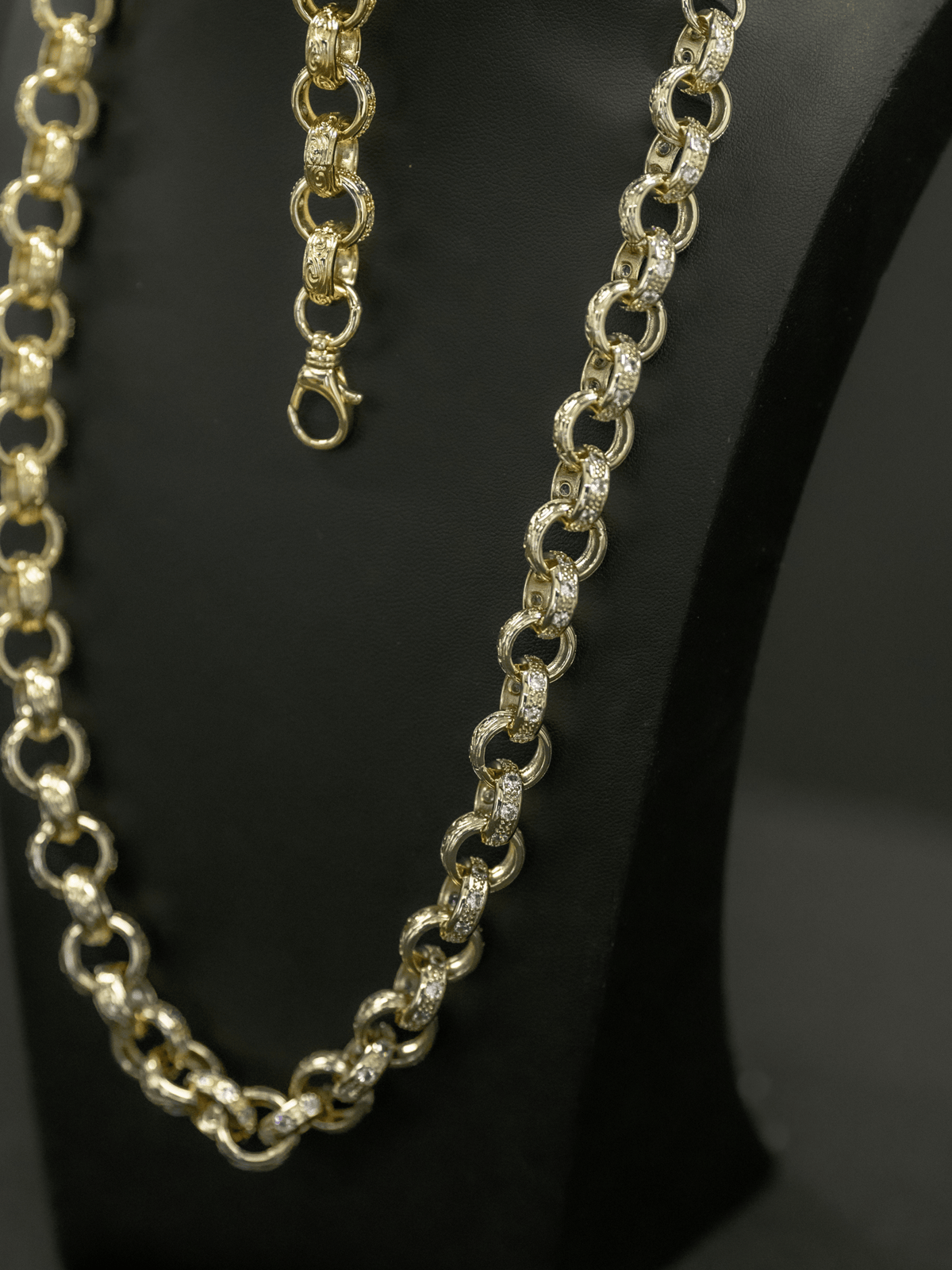 9ct Gold Filled Patterned & Diamond Belcher Set 14mm