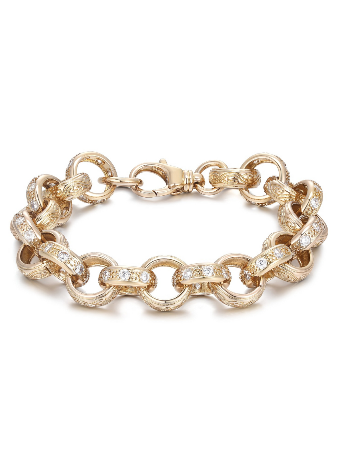 9ct Gold Filled Patterned & Diamond Belcher Bracelet 14mm