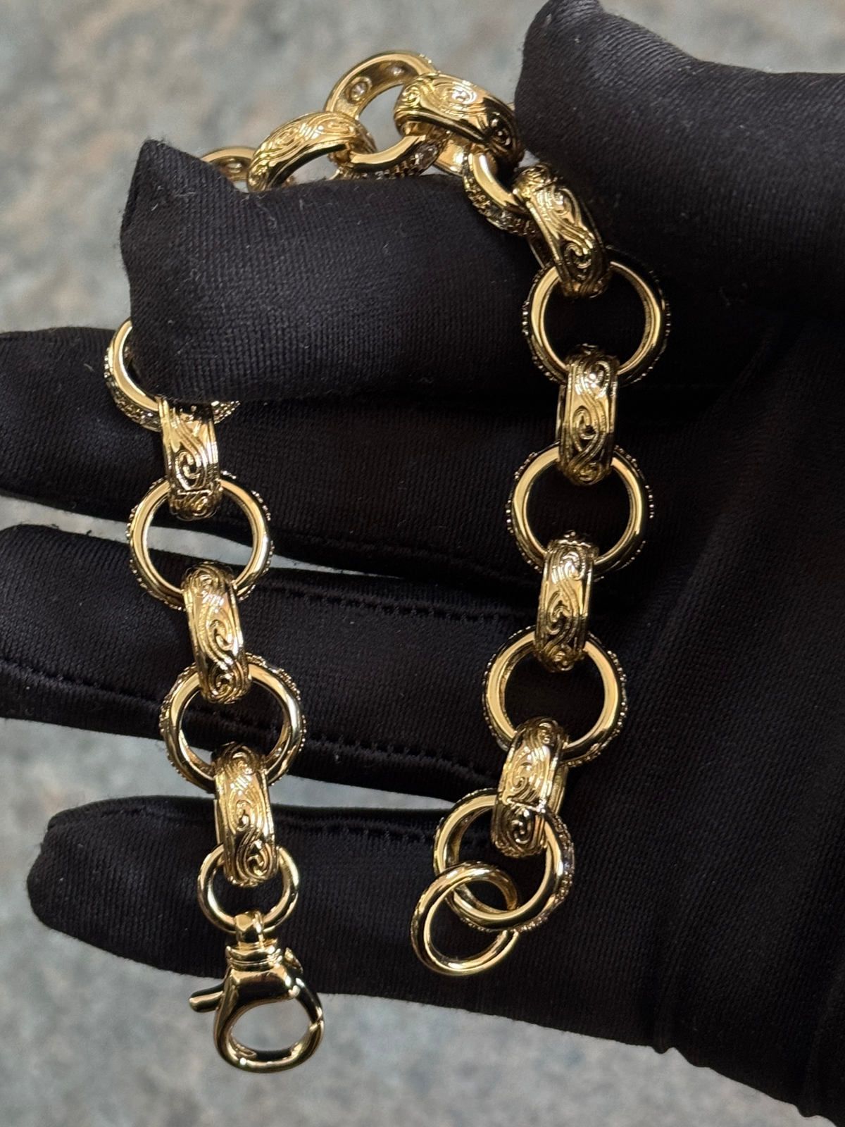 9ct Gold Filled Patterned & Diamond Belcher Set 14mm