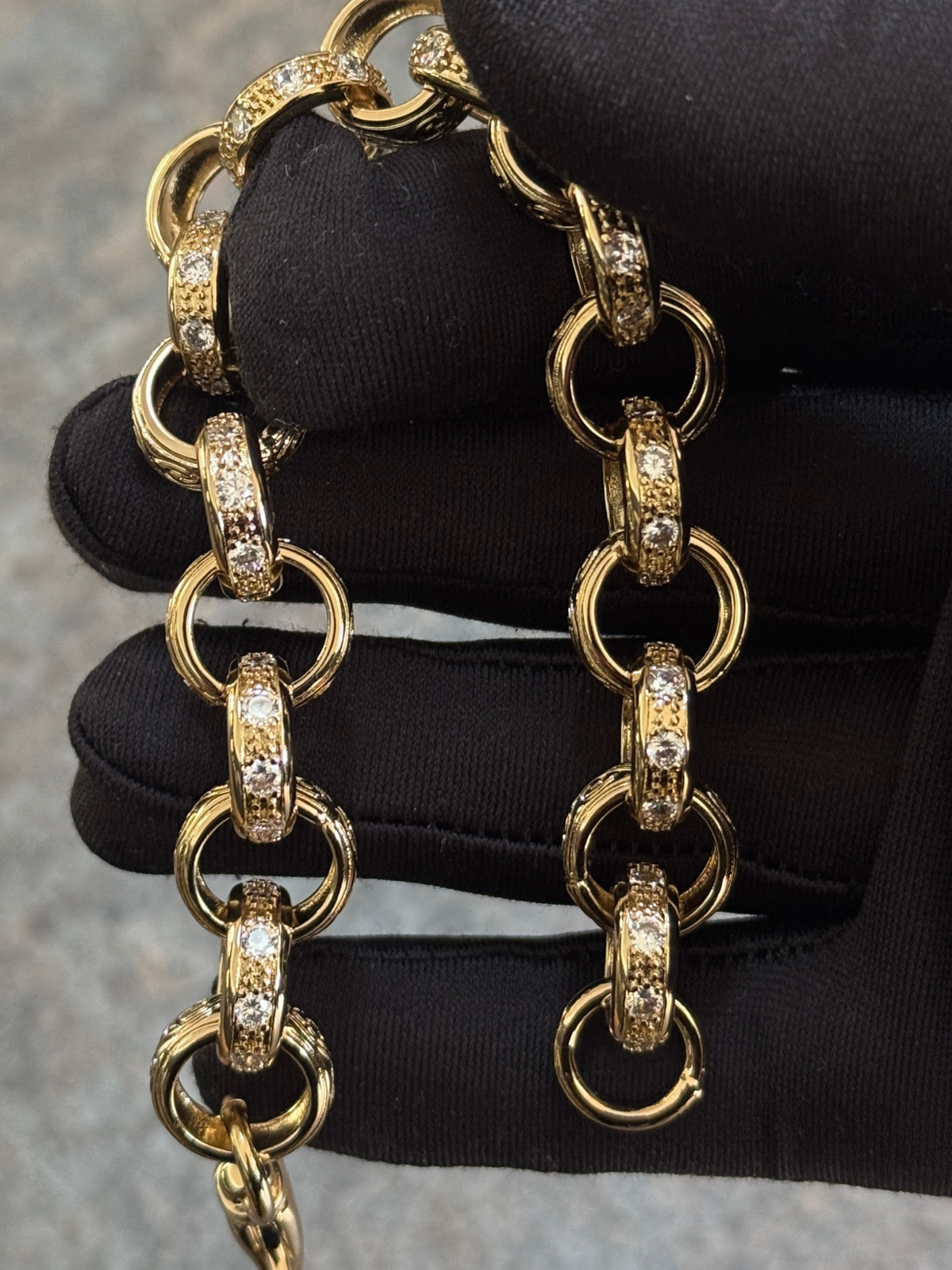 9ct Gold Filled Patterned & Diamond Belcher Set 14mm