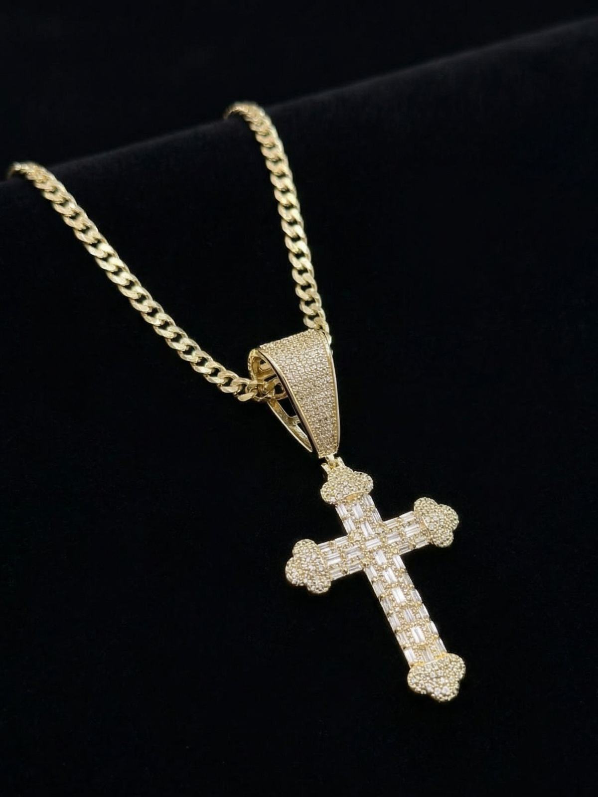 Gold Filled Diamond Cross Pendant on 4mm Curb Necklace