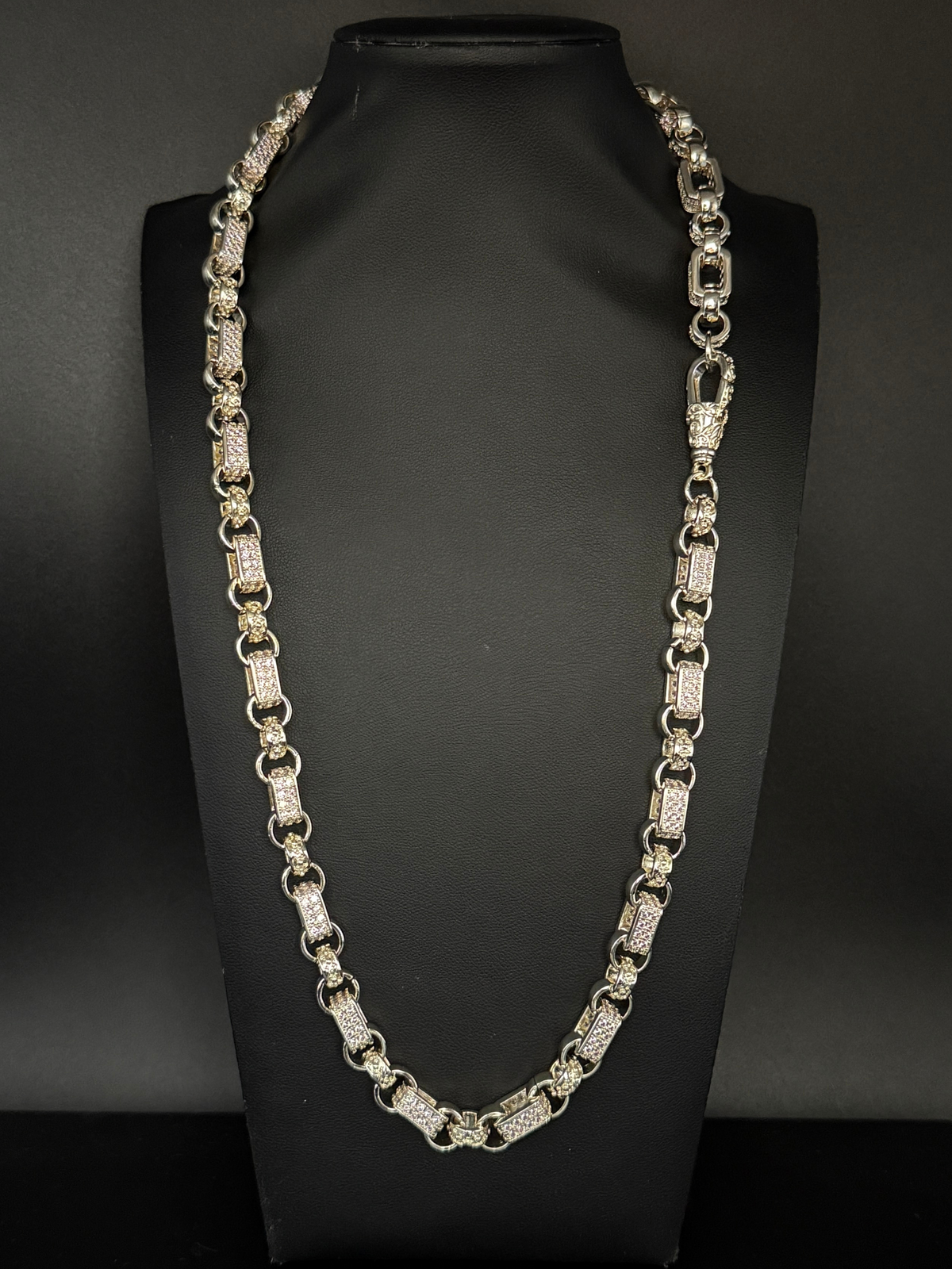 White Gold Filled Pink Diamond Gypsy Link Belcher Chain 10mm