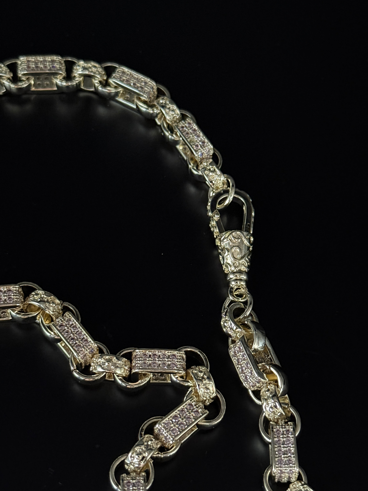 White Gold Filled Pink Diamond Gypsy Link Belcher Chain 10mm