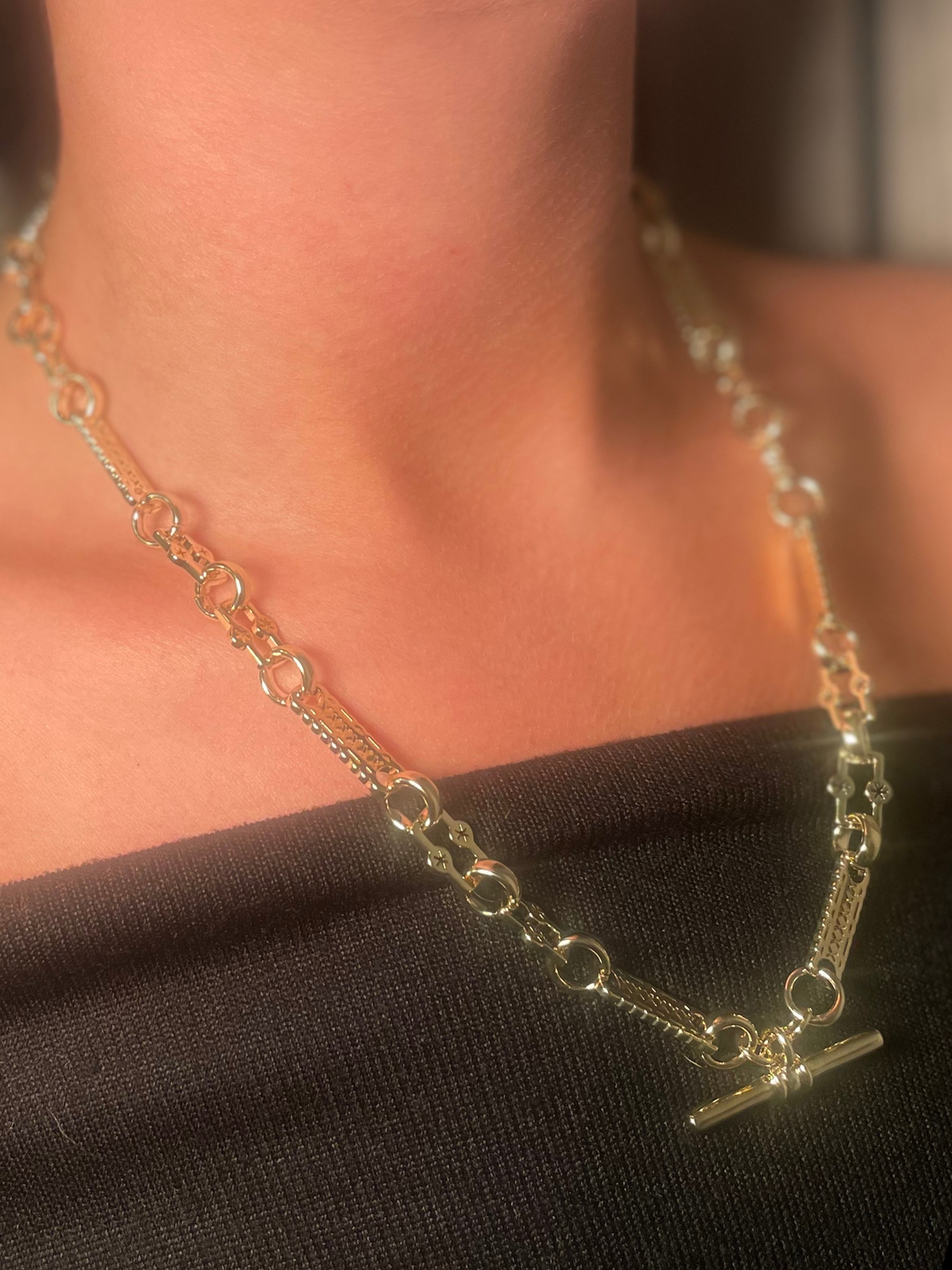 9ct Gold Filled Stars & Bars Necklace With T-Bar