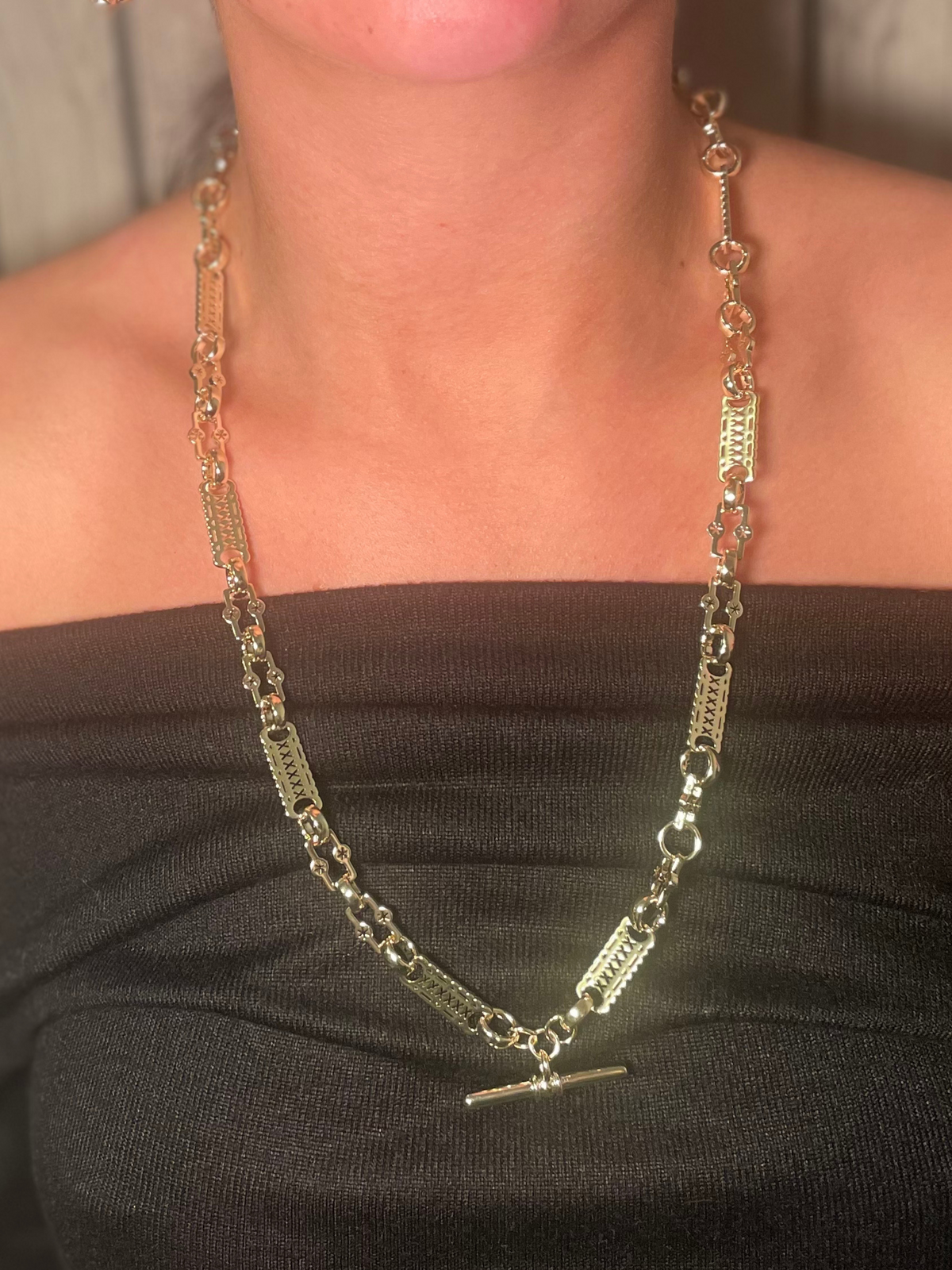 9ct Gold Filled Stars & Bars Necklace With T-Bar