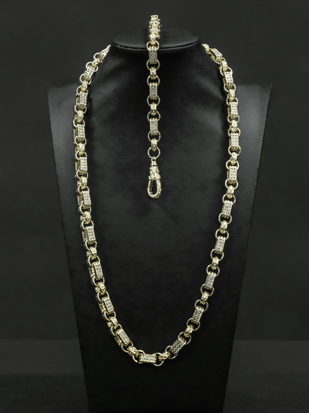 White Gold Filled Diamond Gypsy Link Belcher Set 10mm