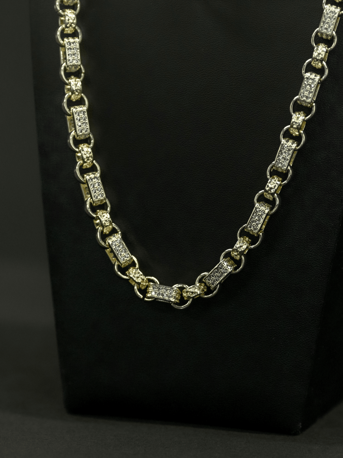 White Gold Filled Diamond Gypsy Link Belcher Chain 10mm