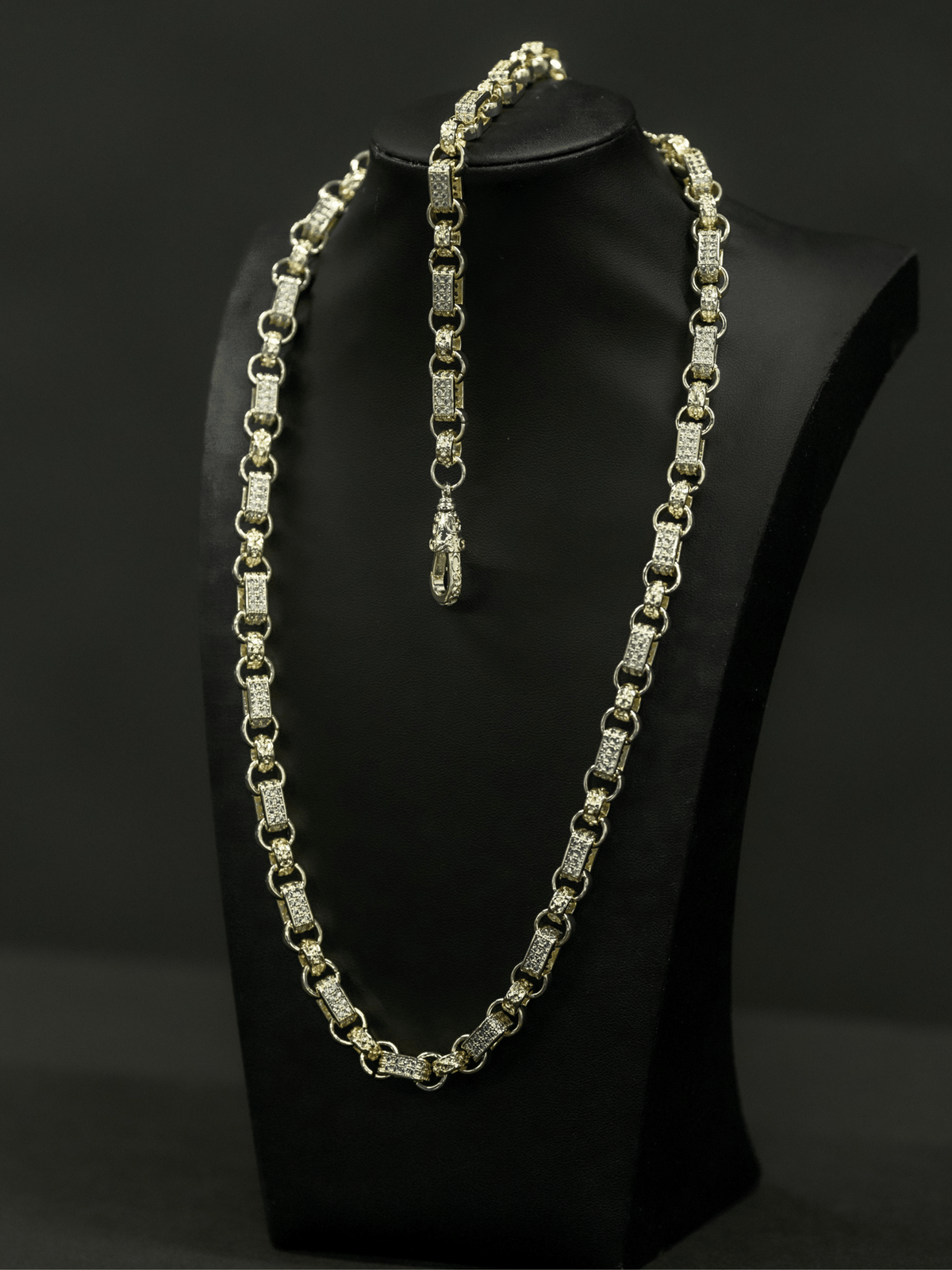 White Gold Filled Diamond Gypsy Link Belcher Set 10mm