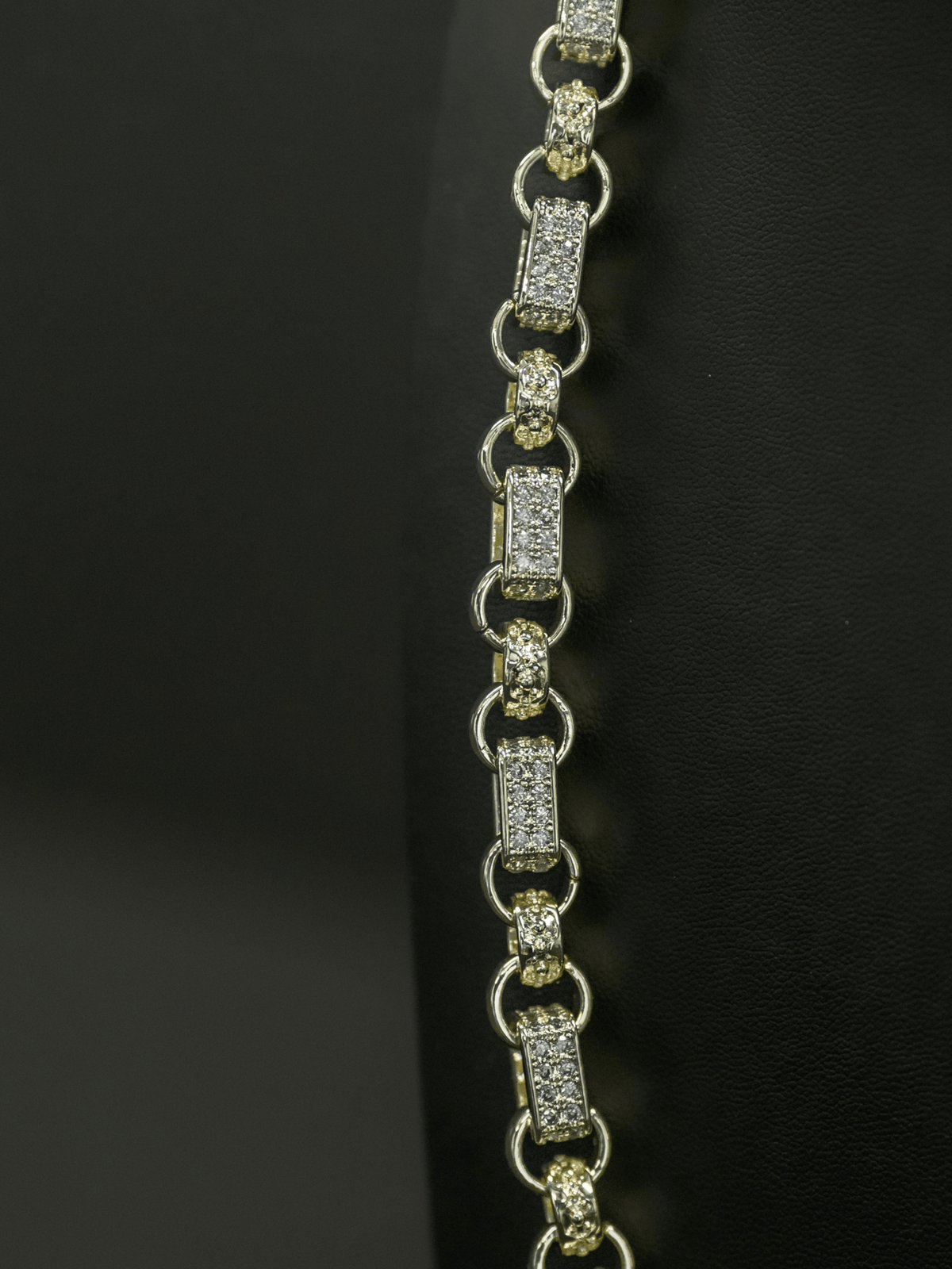 White Gold Filled Diamond Gypsy Link Belcher Chain 10mm
