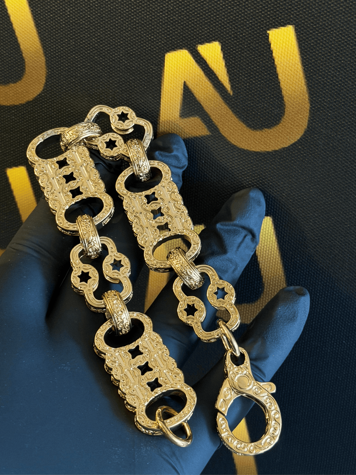 *NEW* 9ct Gold Filled XL Stars & Bars Bracelet 20mm