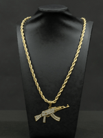 Gold Filled AK-47 Pendant On A 6mm Rope Chain