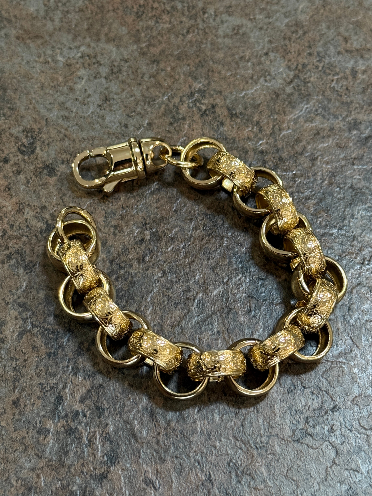 9ct Gold Filled Patterned Belcher Bracelet 15mm