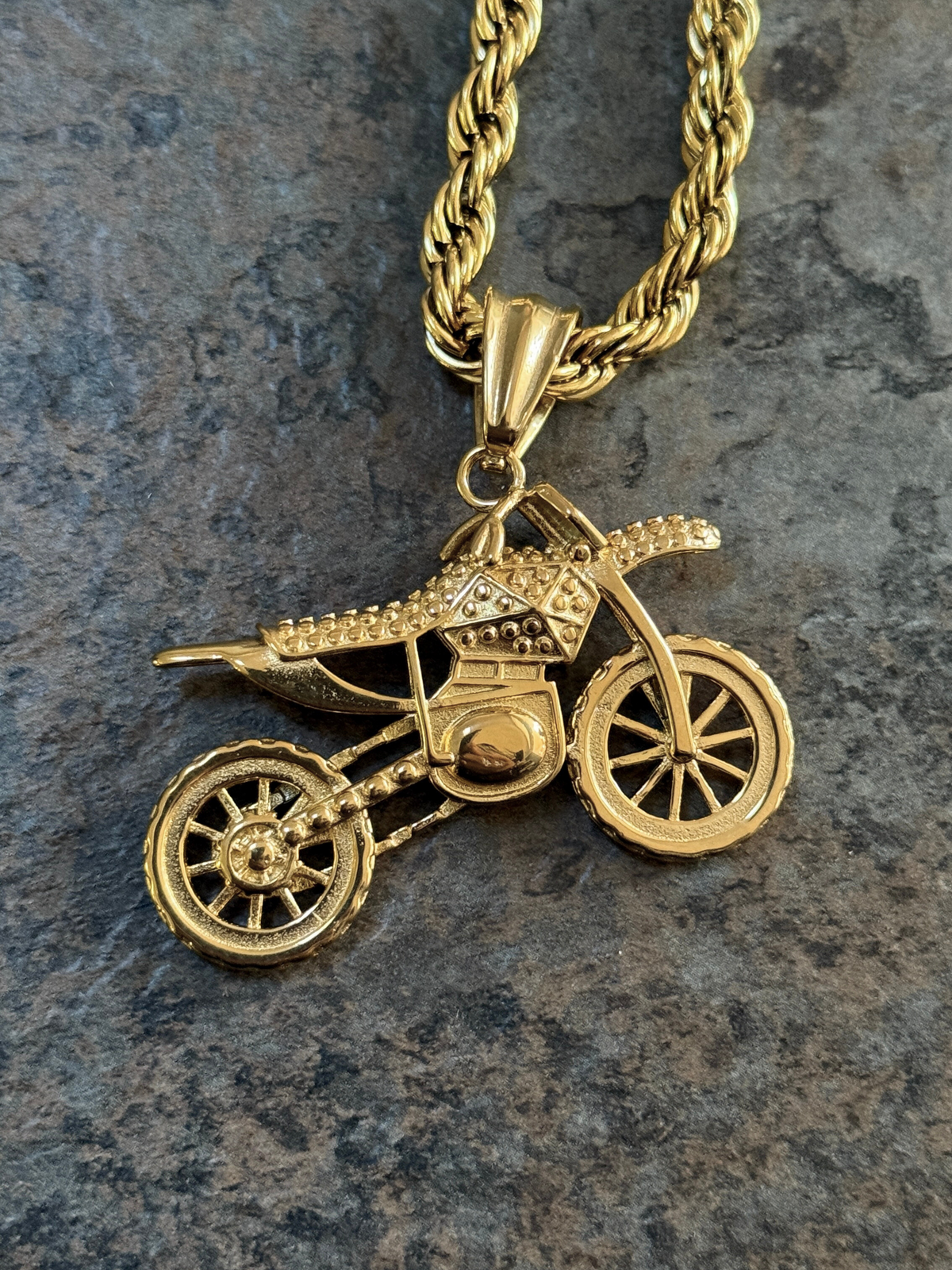 Gold Filled Bike Pendant On A 6mm Rope Chain