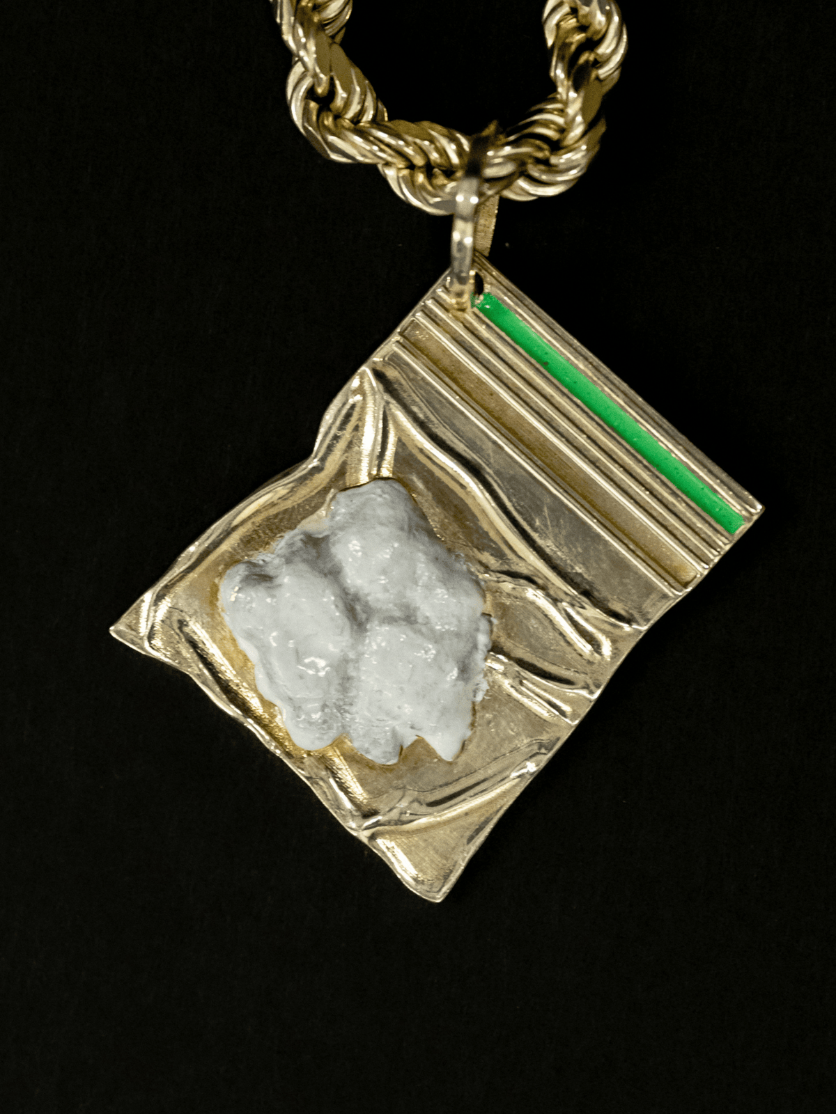 Gold Filled Coke Baggy Pendant on Rope Chain