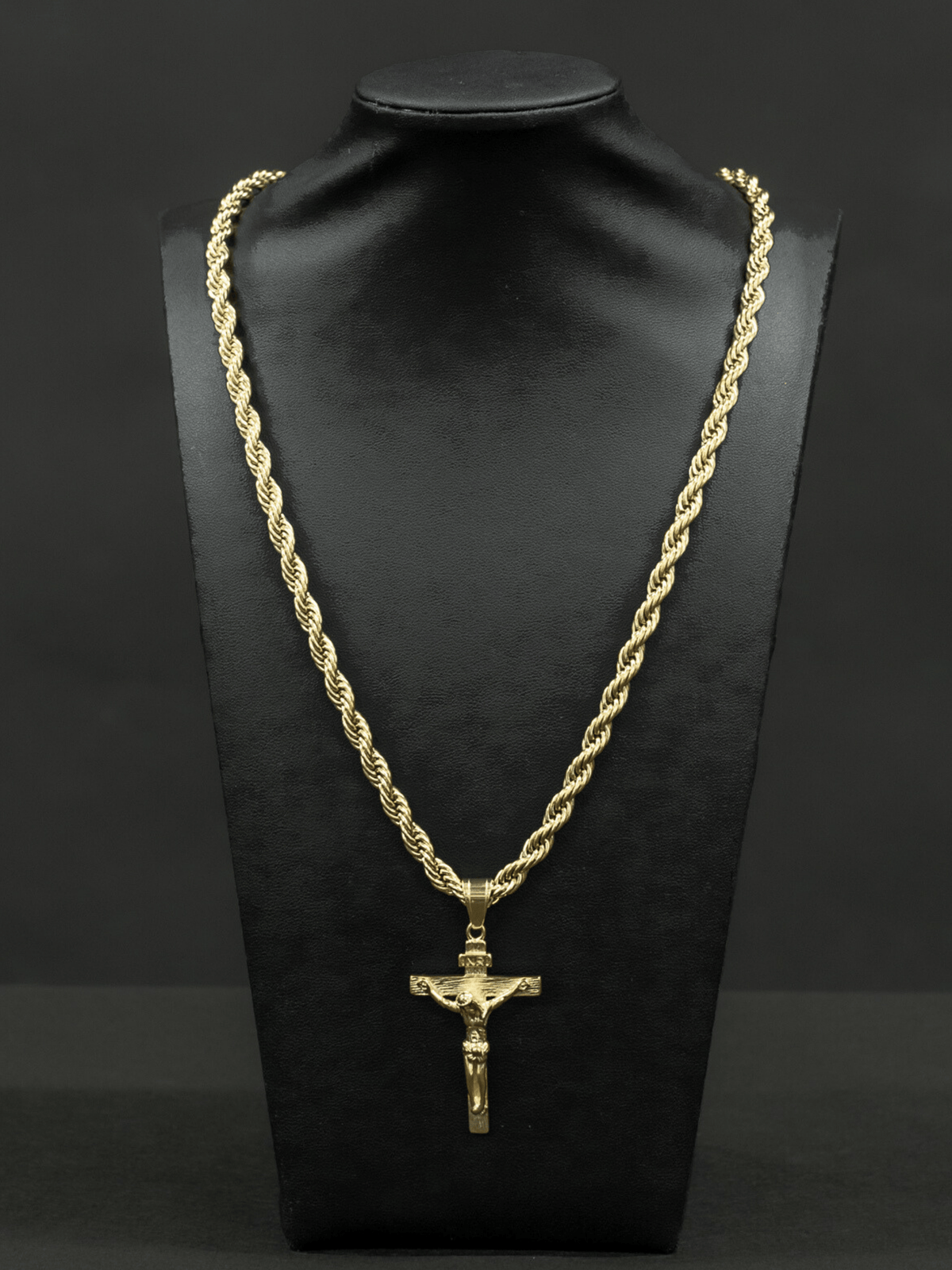 Gold Filled Crusifix Pendant On A 6mm Rope Chain