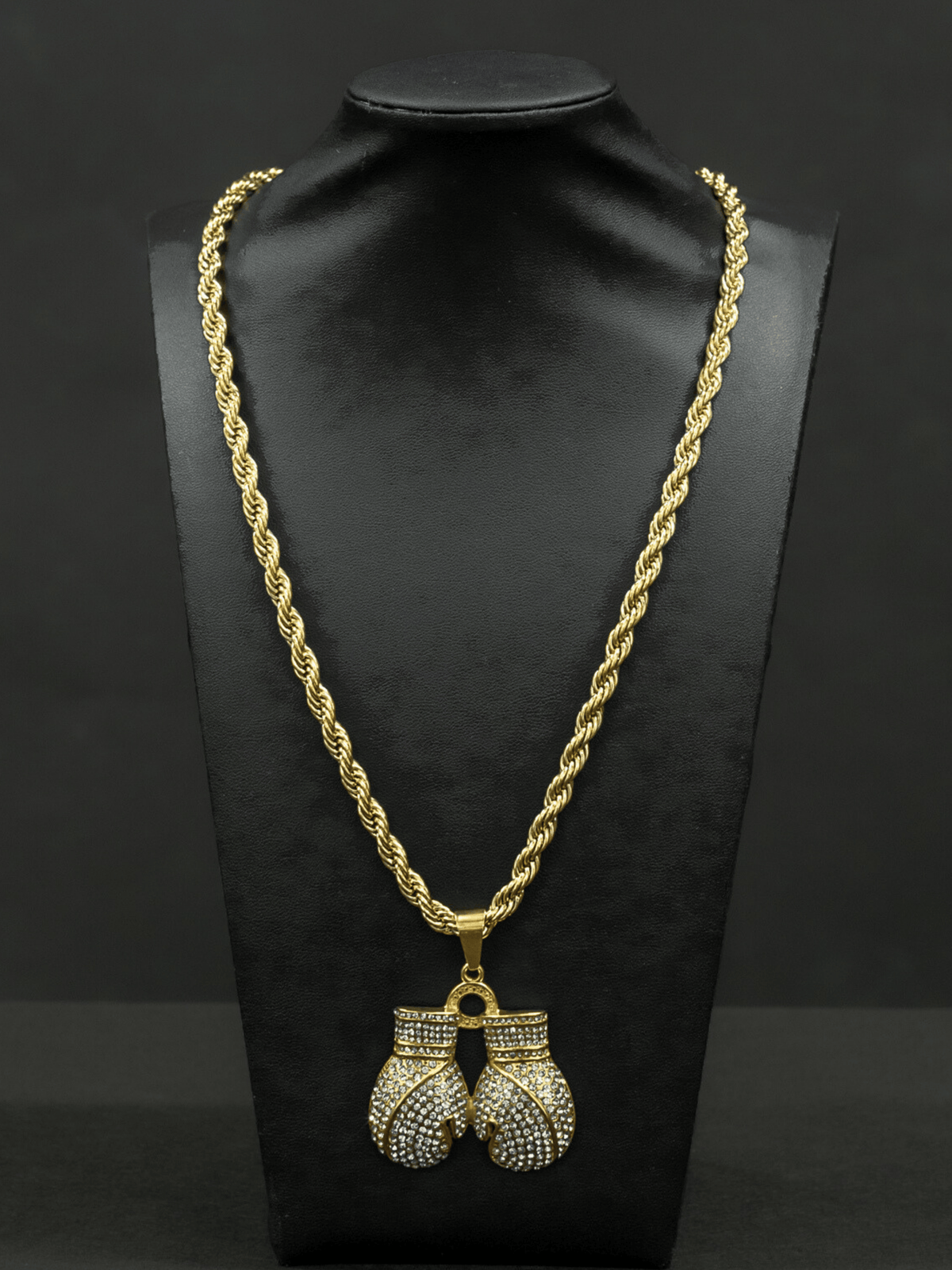Gold Filled Stone-Set Boxing Gloves Pendant On A 6mm Rope Chain