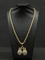 Gold Filled Stone-Set Boxing Gloves Pendant On A 6mm Rope Chain