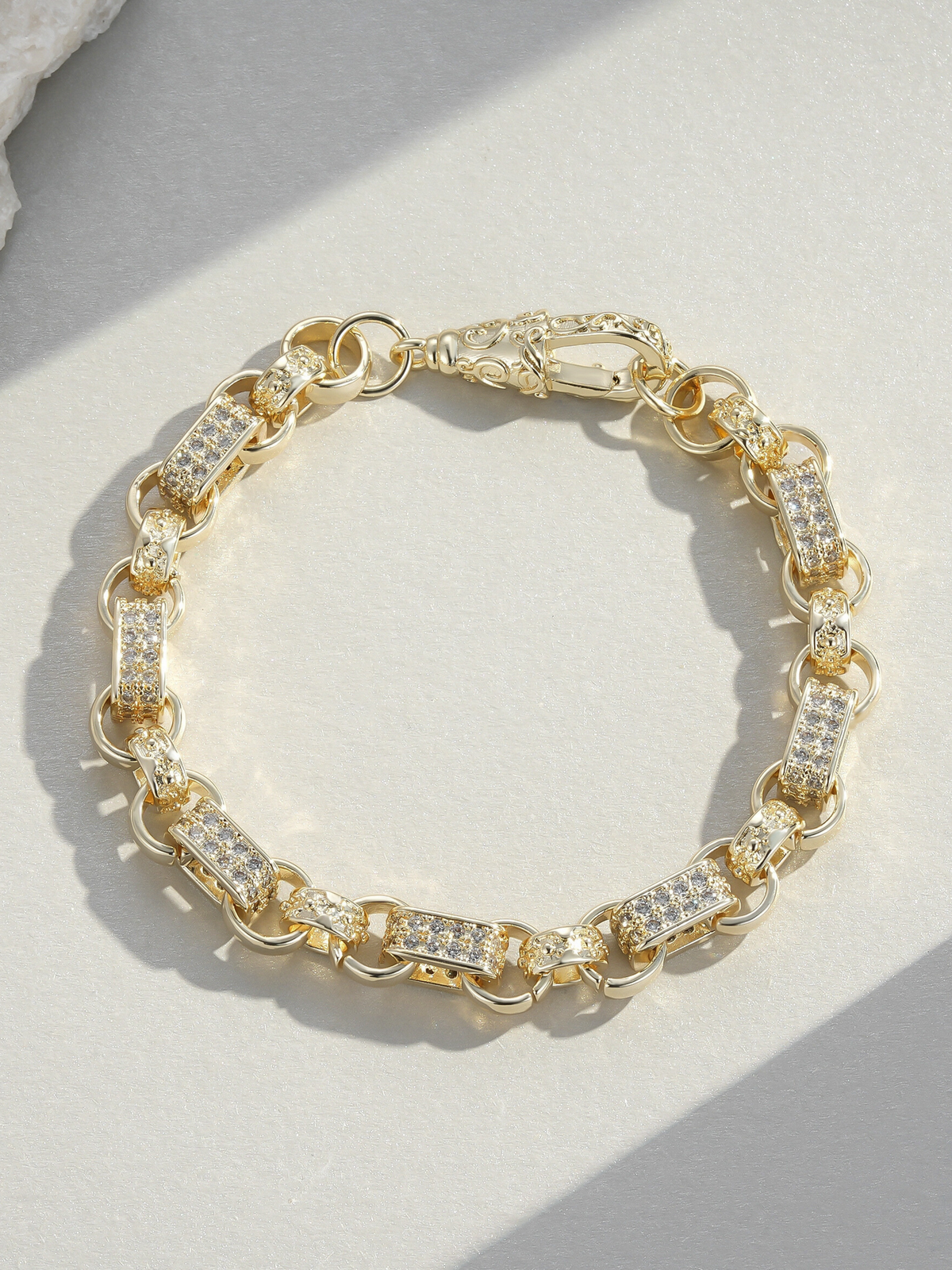 White Gold Filled Diamond Gypsy Link Belcher Bracelet 10mm