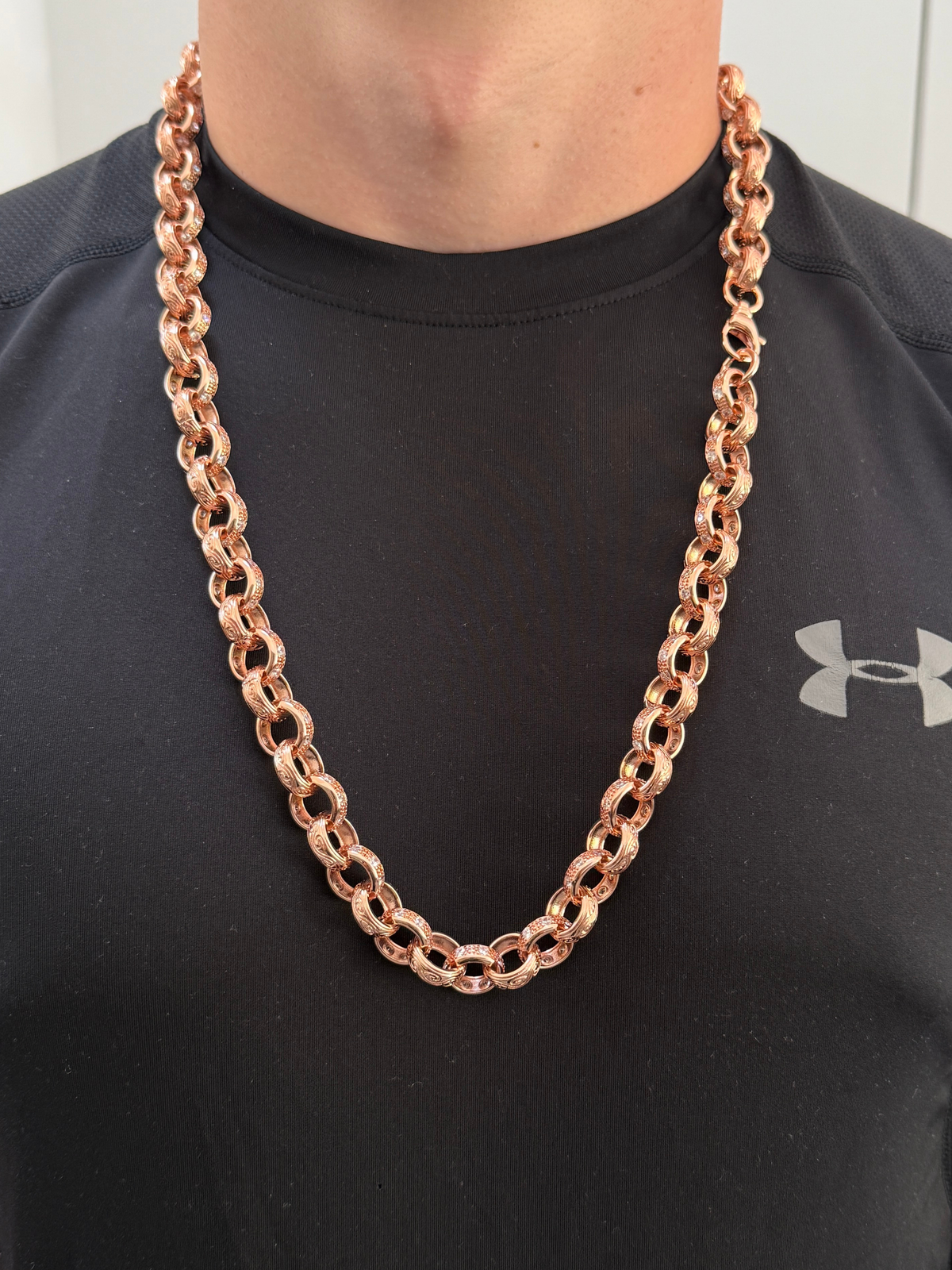 9ct Gold Filled Patterned & Diamond Belcher Chain 14mm