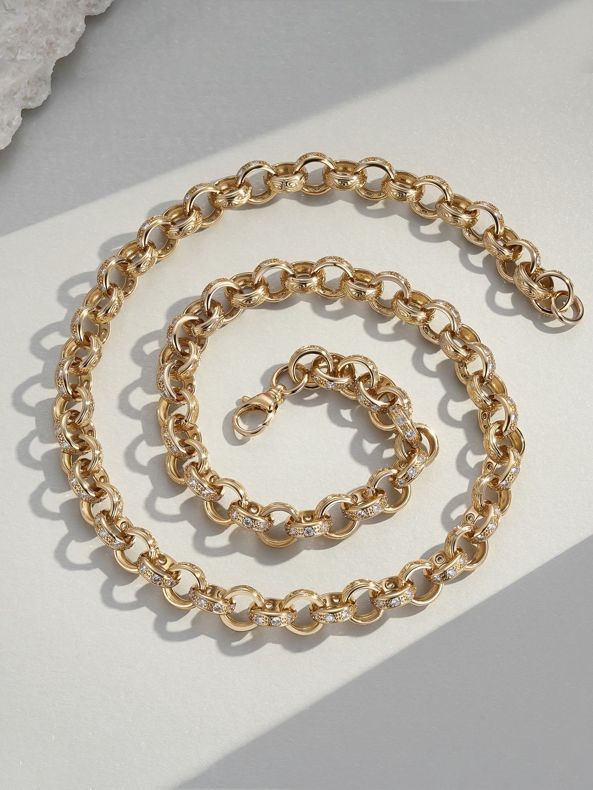 9ct Gold Filled Patterned & Diamond Belcher Chain 14mm