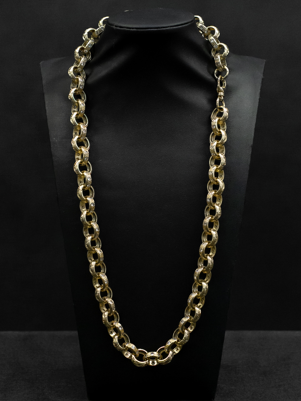 9ct Gold Filled Patterned & Diamond Belcher Chain 14mm