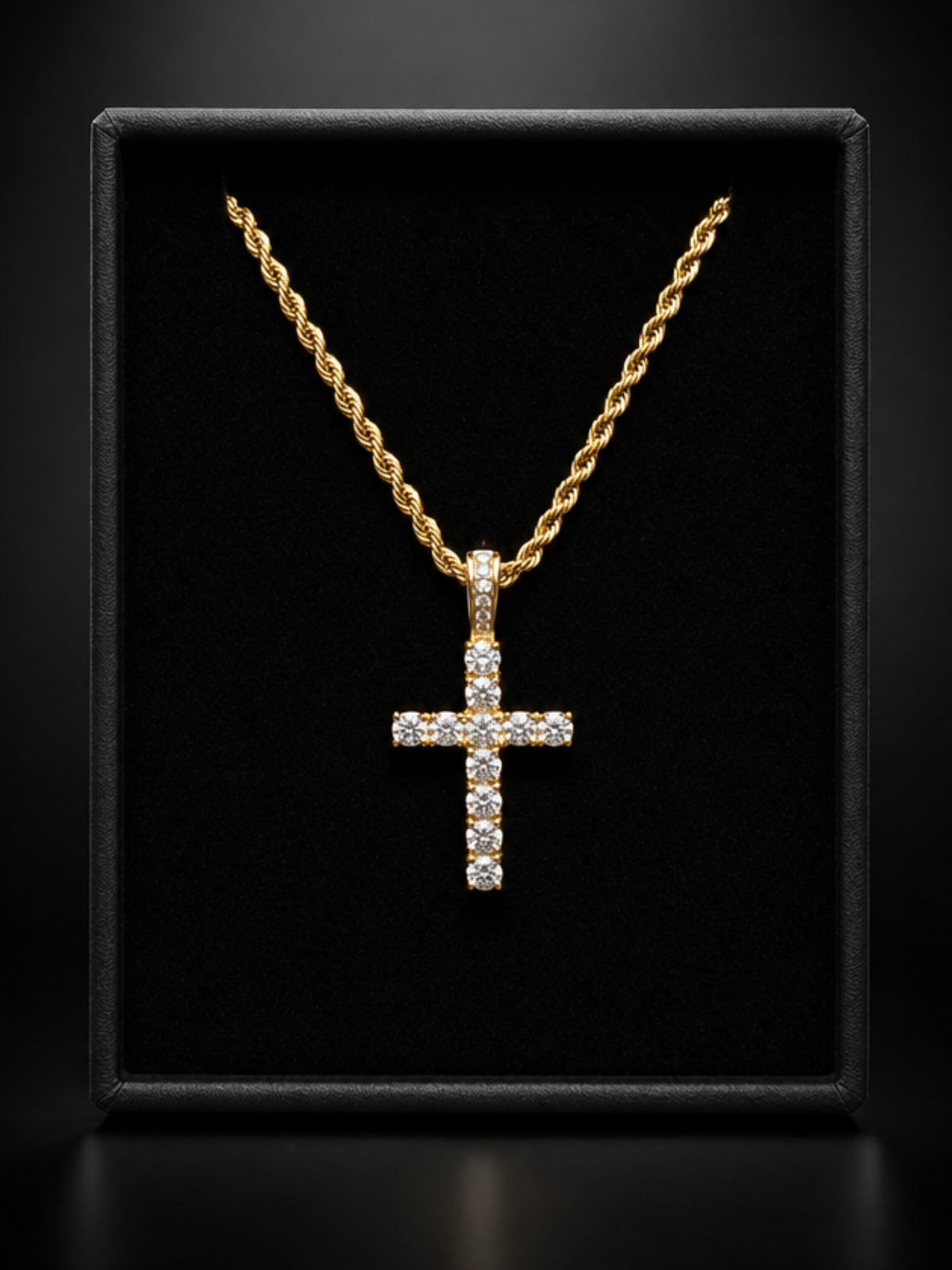 Gold Filled Diamond Cross Pendant on 3mm Rope Chain