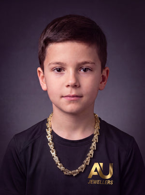 Kids 9ct Gold Filled Lego Chain 10mm worn on model