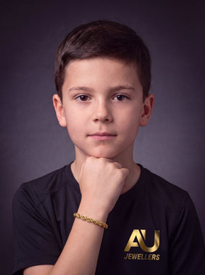 Kids 9ct Gold Filled Rope Bracelet 8mm worn on model