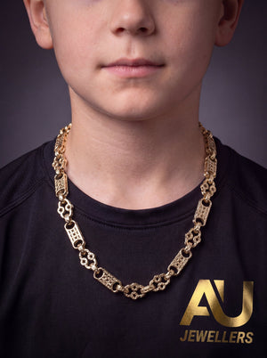 Kids 9ct Gold Filled Stars & Bars Chain 10mm worn on model