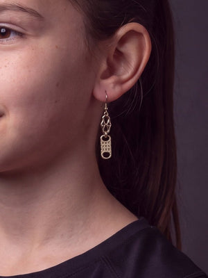 Kids 9ct Gold filled Stars & Bars Earrings worn on model, close-up