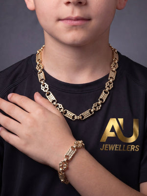 Kids 9ct Gold Filled Stars & Bars Set 10mm worn on model, close-up