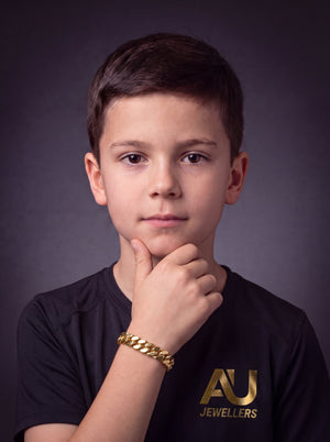 Kids Gold Filled Cuban Bracelet 14mm worn on model