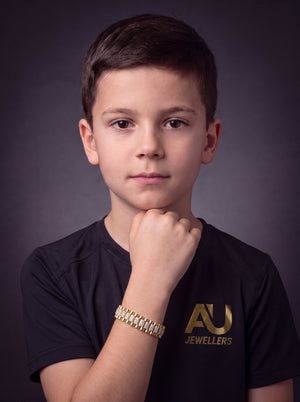 Kids Gold Filled Diamond Presidential Bracelet 10mm Multi-colour worn on model