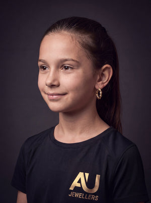 Kids 9ct Gold Filled Twist Hoop Earrings - Multiple Sizes worn on model