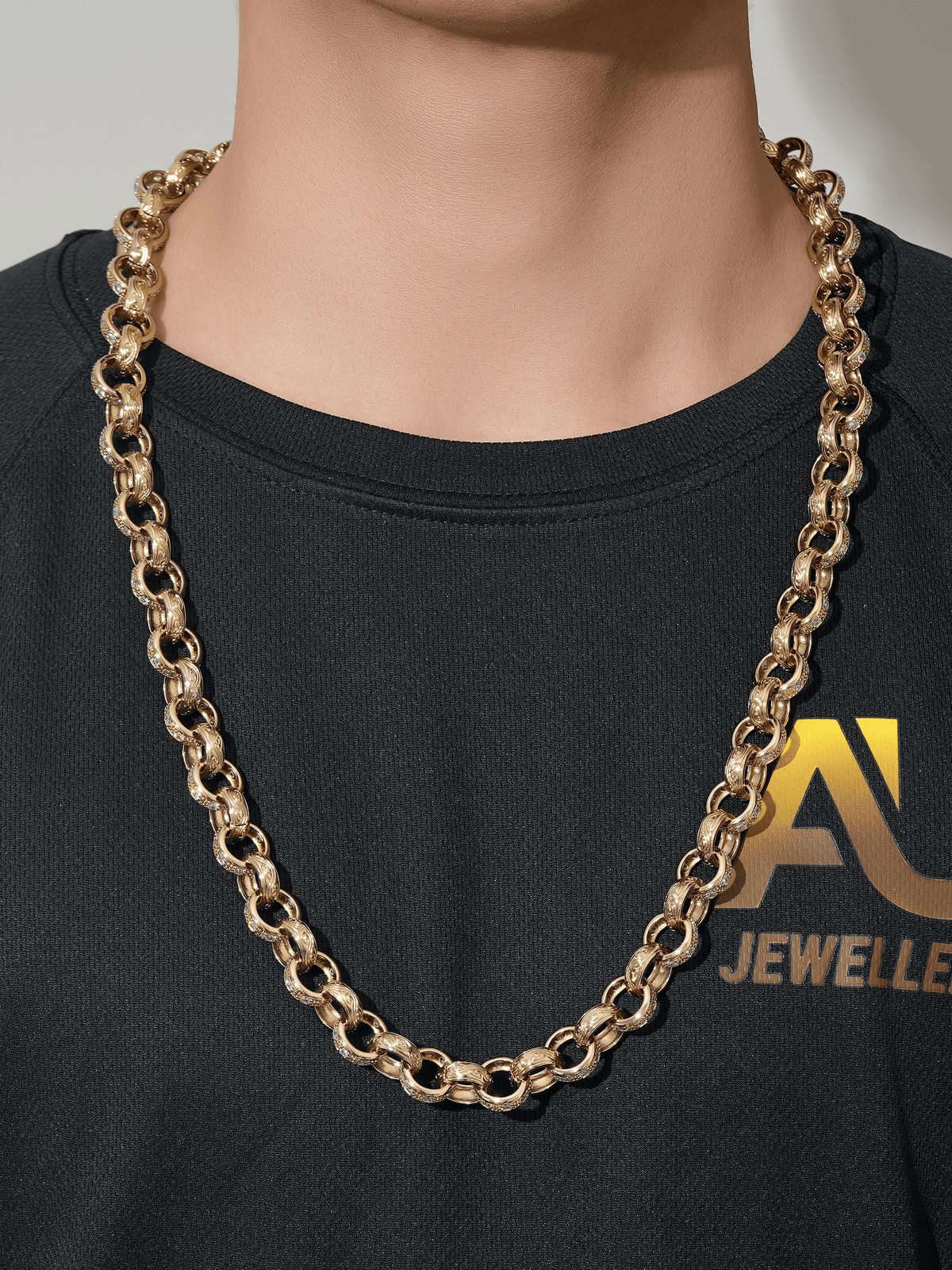 9ct Gold Filled Patterned & Diamond Belcher Chain 14mm