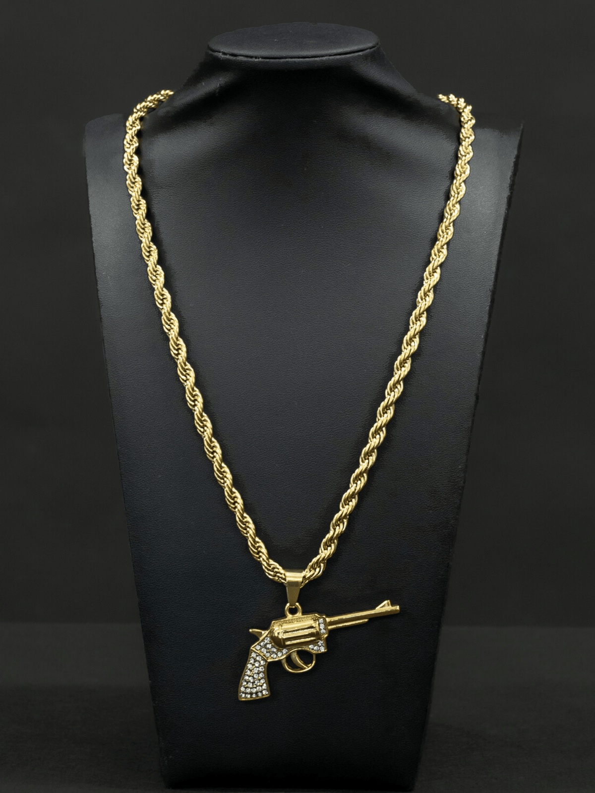 Gold Filled Revolver Pendant On A 6mm Rope Chain