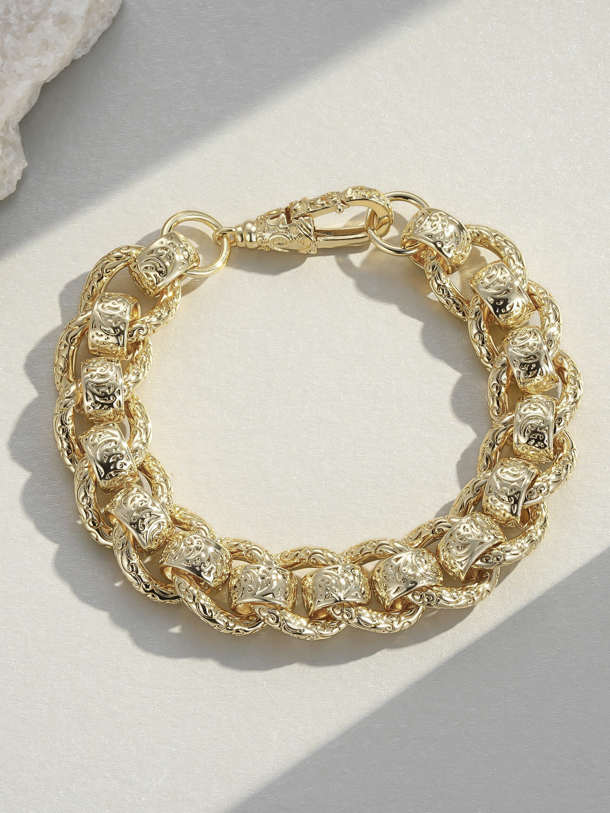 🎁 9ct Gold Filled Roller-Ball Belcher Bracelet 15mm (100% off)