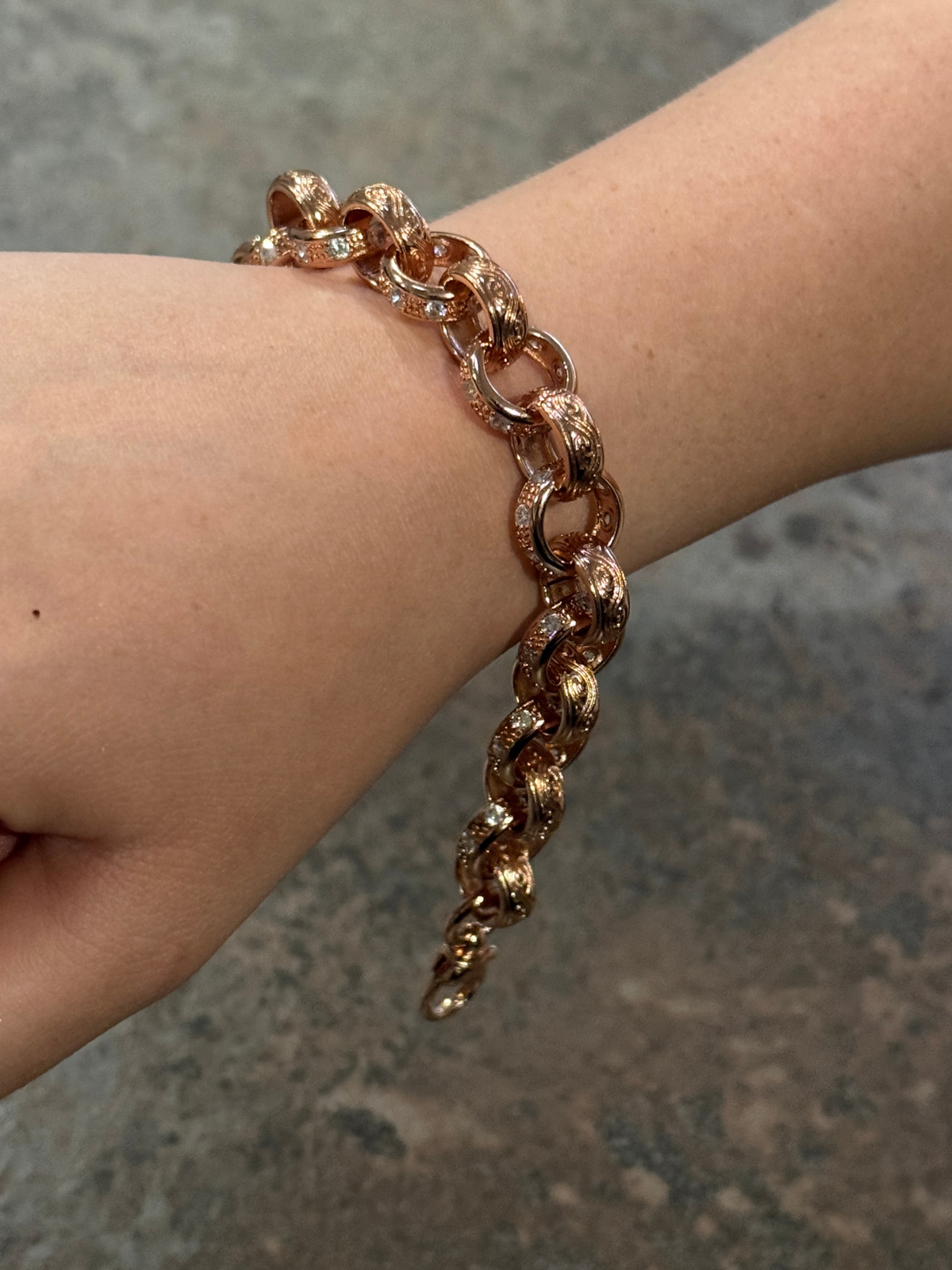 9ct Gold Filled Patterned & Diamond Belcher Bracelet 14mm