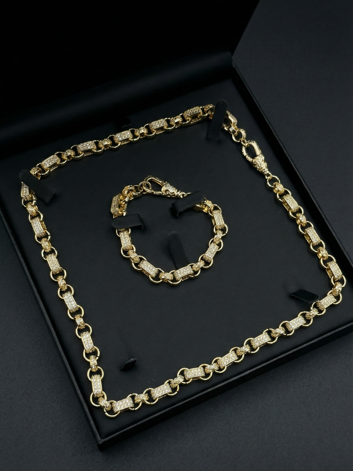 Yellow Gold Filled Diamond Gypsy Link Belcher Set 10mm