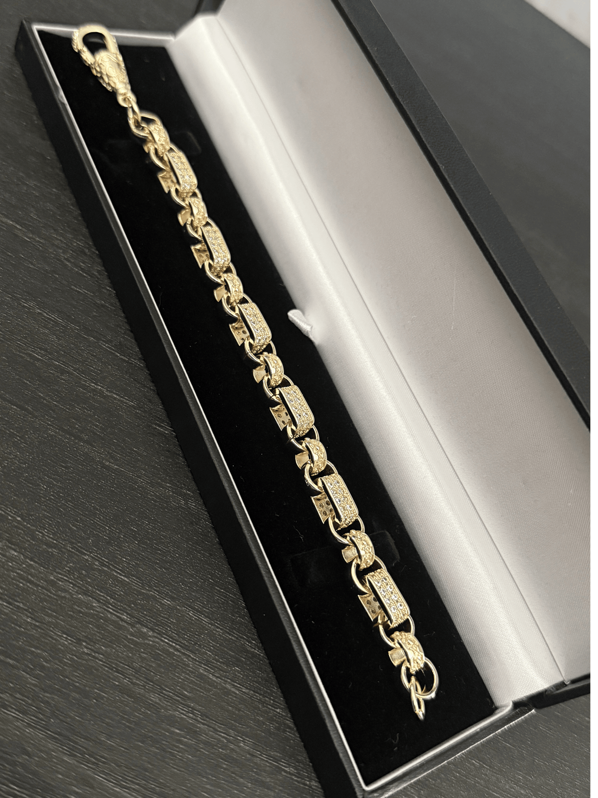 Yellow Gold Filled Diamond Gypsy Link Belcher Bracelet 10mm